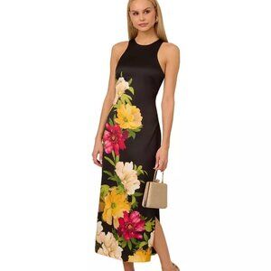 Adrianna Women's Printed Satin Sleeveless Midi Dress Black Multi